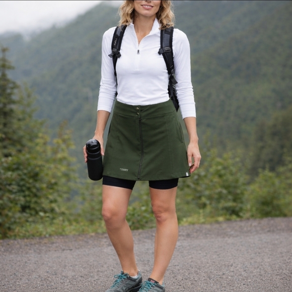 TERRY Dresses & Skirts - Bike Skirt green back zipper pocket front zip from top & bottom snap M